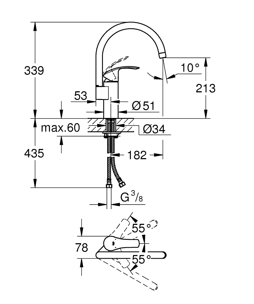 Grifería Grohe Eurosmart monomando Detalle 80