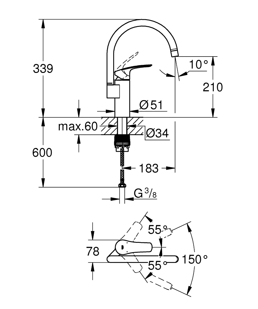 Grifería Grohe Eurosmart monomando Detalle 2
