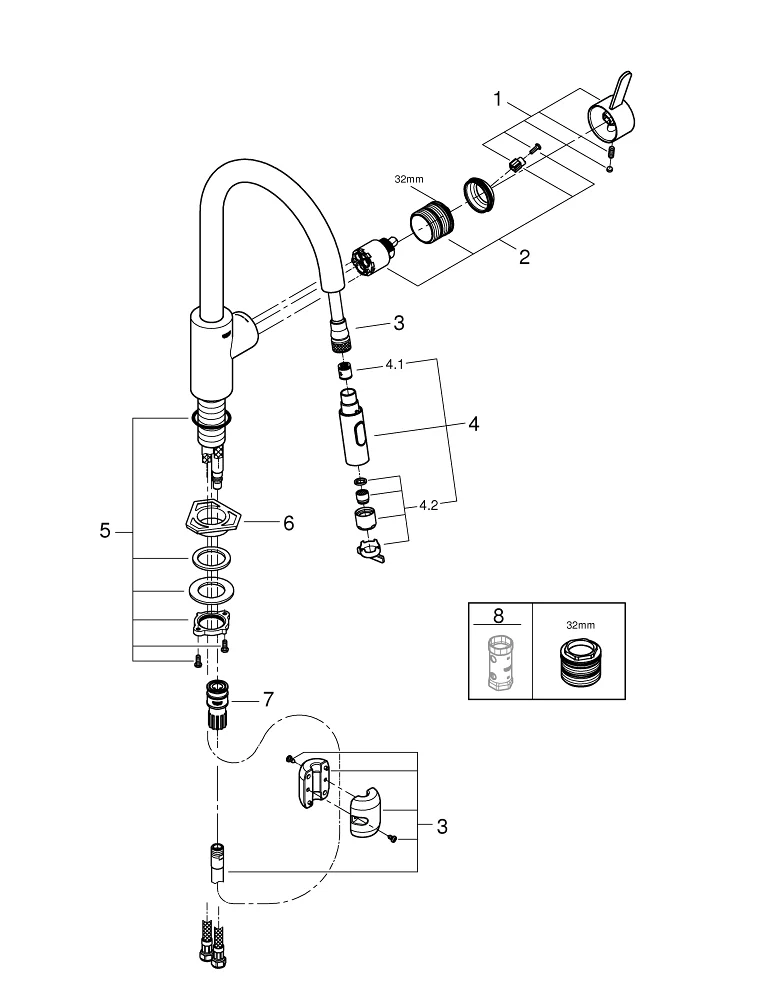 Grifería Grohe Eurosmart monomando Detalle 33