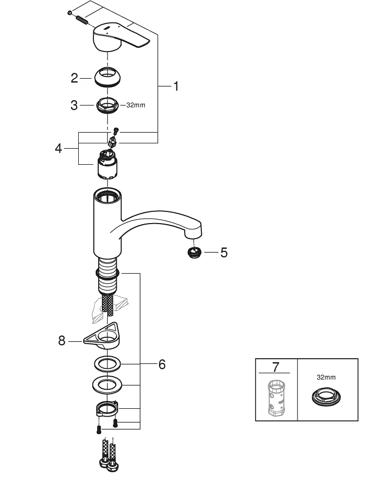 Grifería Grohe Eurosmart monomando Detalle 14