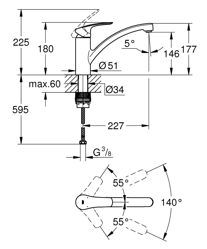Grifería Grohe Eurosmart monomando Detalle 11