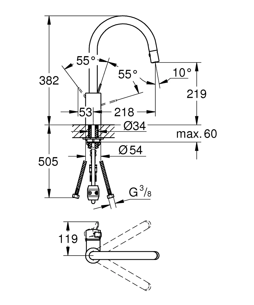 Grifería Grohe Eurosmart monomando Detalle 90